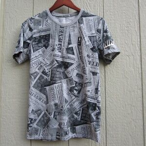 Nike Kyrie Irving‎ All Over Newspaper Print T-Shirt Athletic Cut Men's S RARE